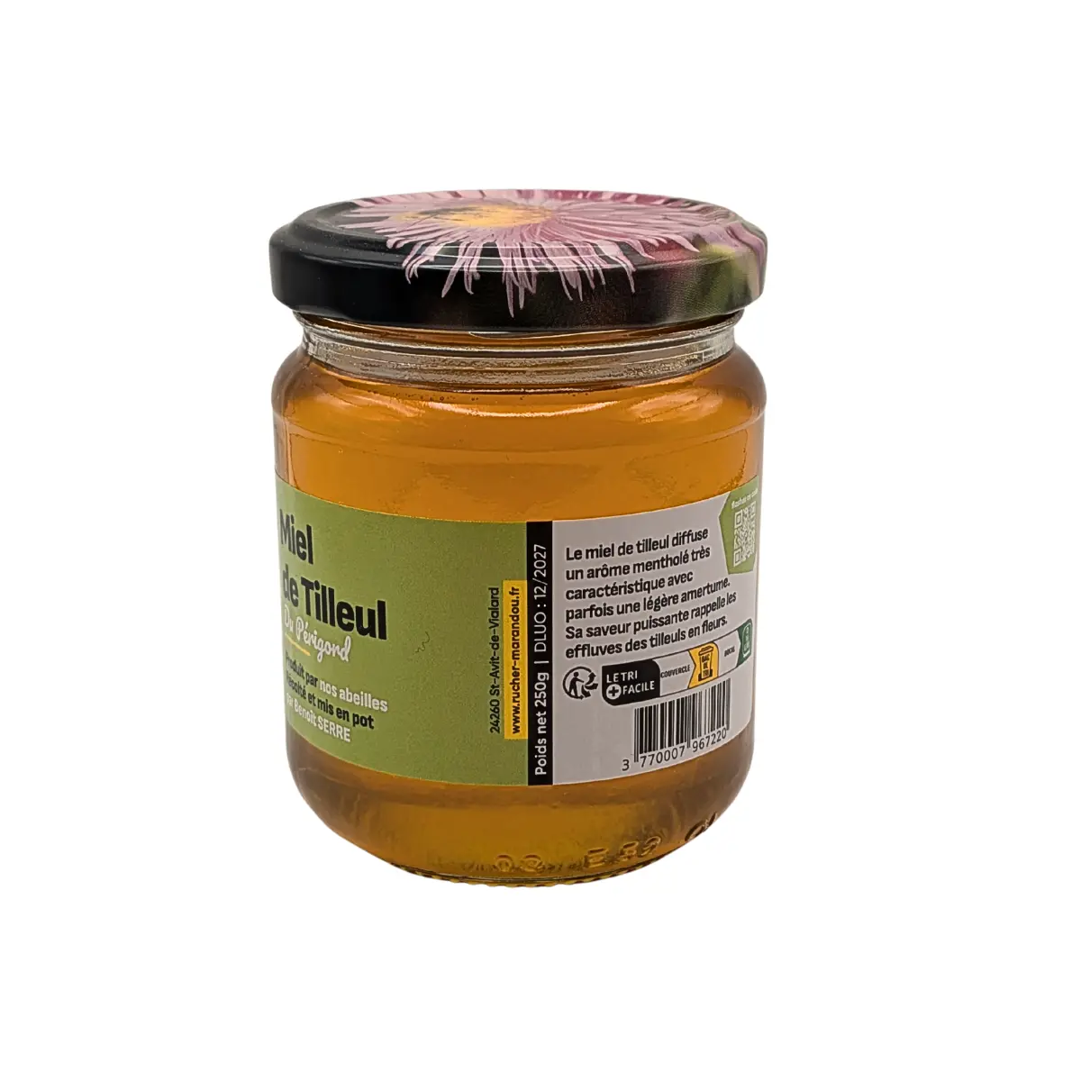 Étiquette miel de tilleul du Périgord 250g – arôme mentholé et origine apiculteur