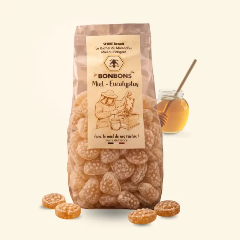 Bonbons artisanaux au miel du Périgord saveur eucalyptus, sachet de 180 g