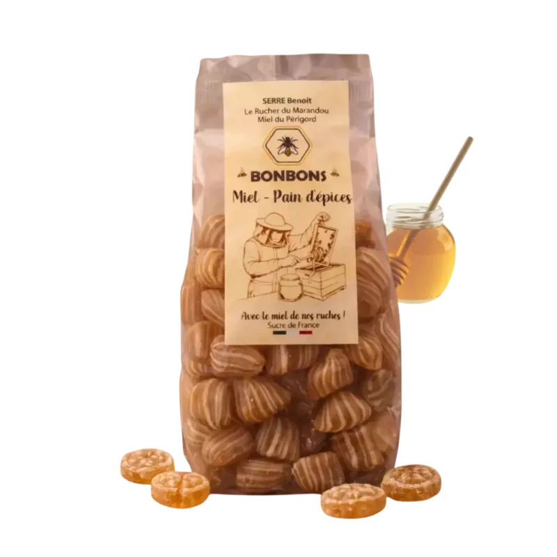 Bonbons artisanaux au miel du Périgord saveur pain d’épices en sachet 180g
