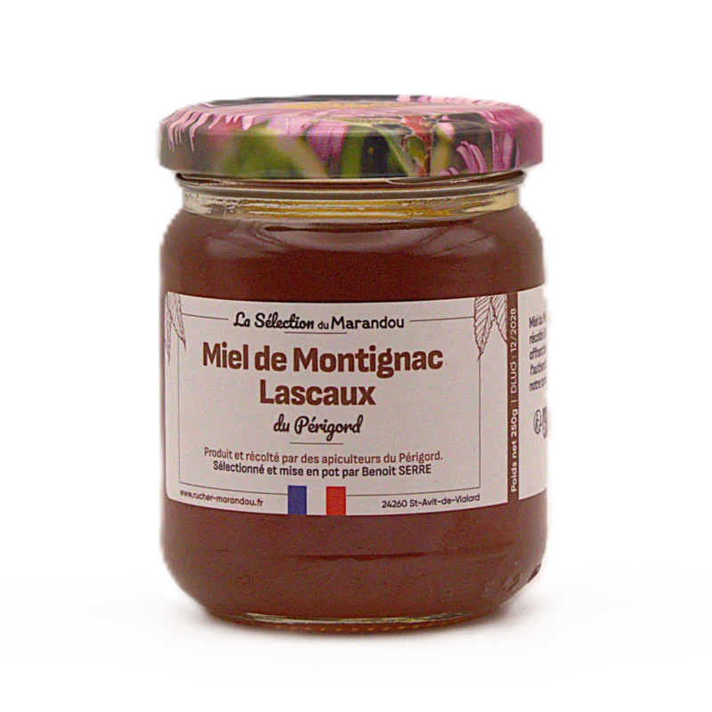 Miel de Montignac Lascaux en pot, miel doux et boisé du Périgord Noir