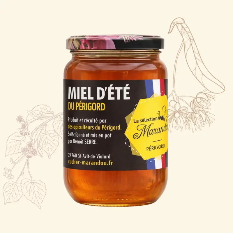 Pot de miel d’été du Périgord 500g – miel foncé artisanal récolté par des apiculteurs du Périgord, Rucher du Marandou