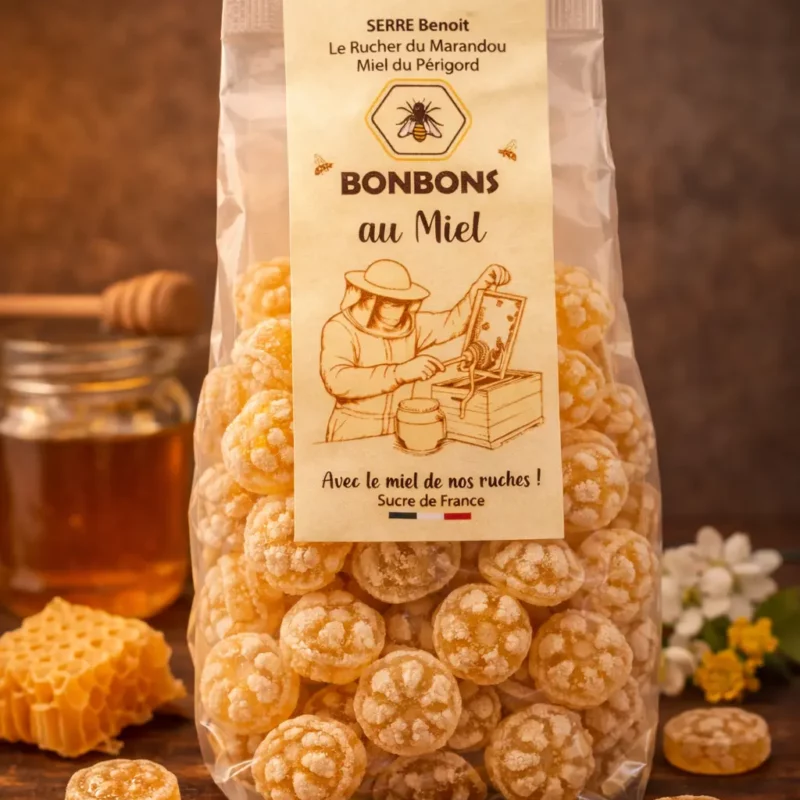 Bonbons au miel du Périgord en sachet, fabrication artisanale française