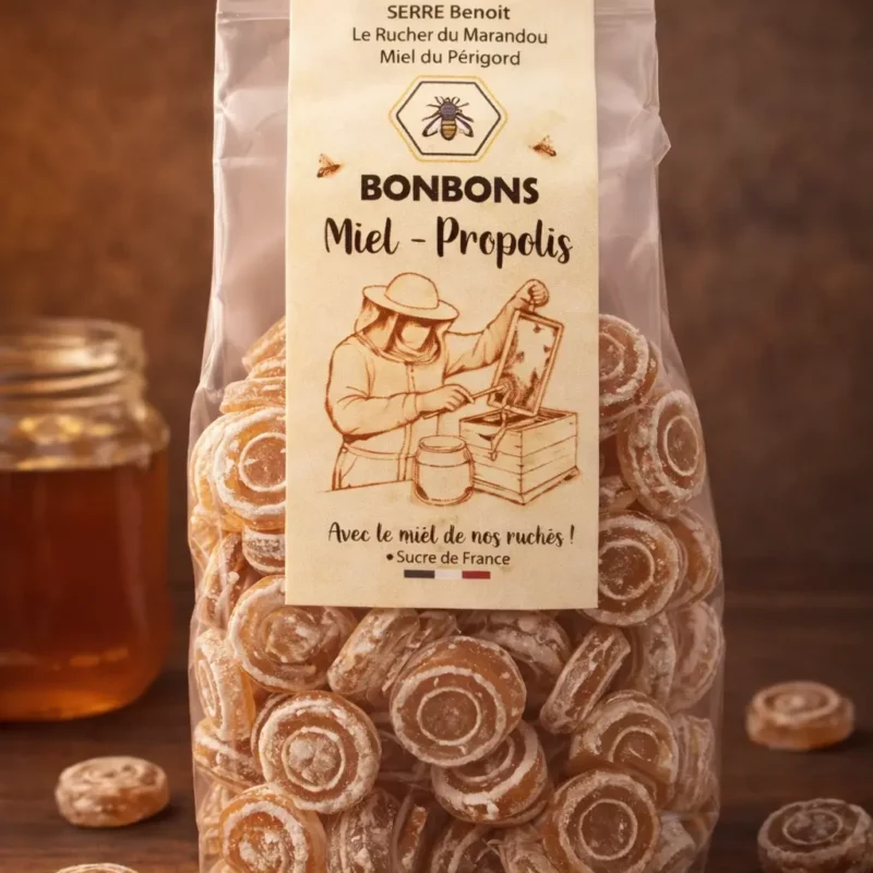 Bonbons au miel du Périgord et propolis artisanaux en sachet de 180 g