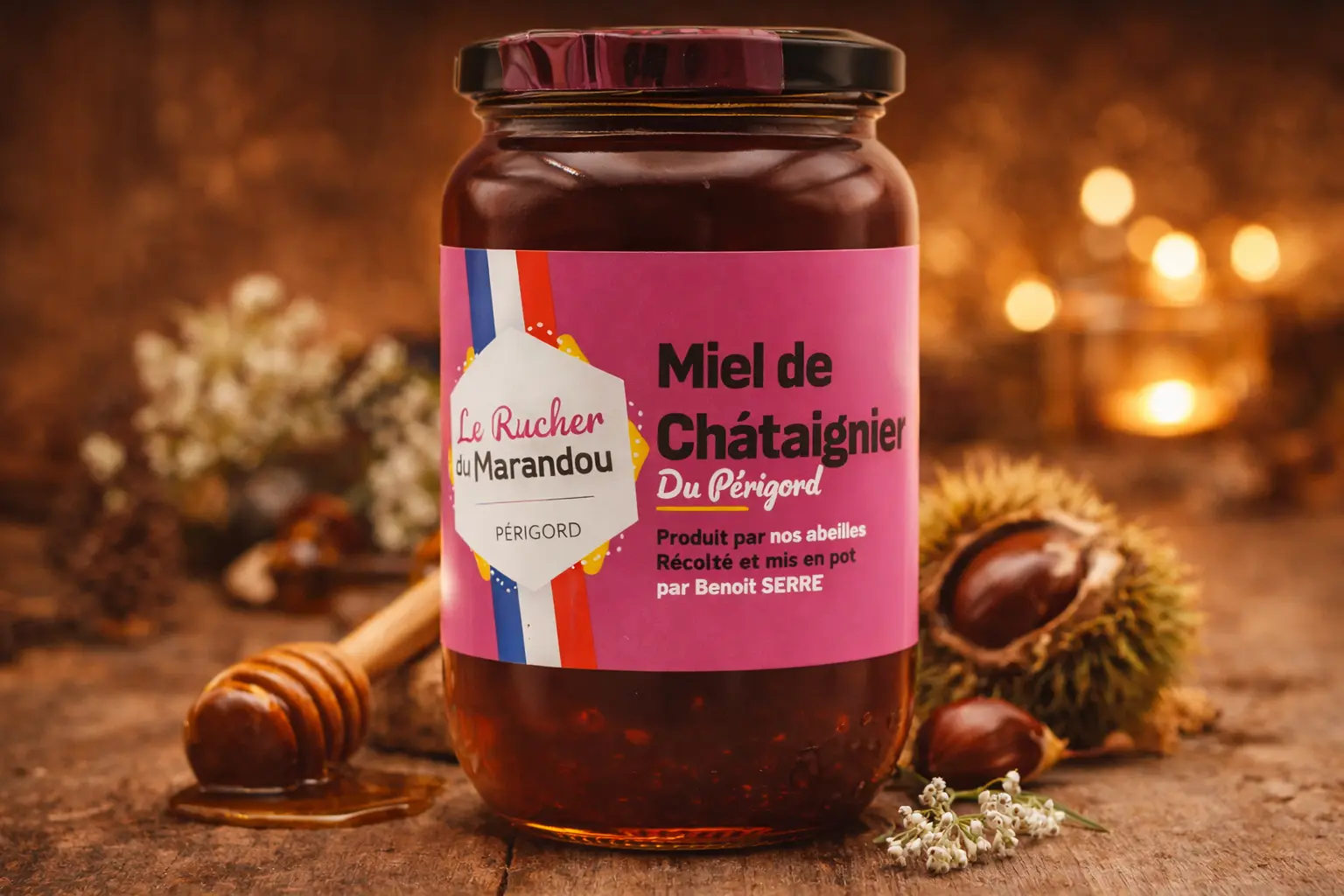 Miel de Châtaignier du Périgord Pot de miel de châtaignier du Périgord extrait à froid – Le Rucher du Marandou