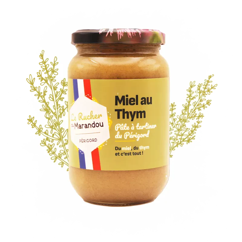 Pot de miel au thym du Périgord, miel français artisanal crémeux