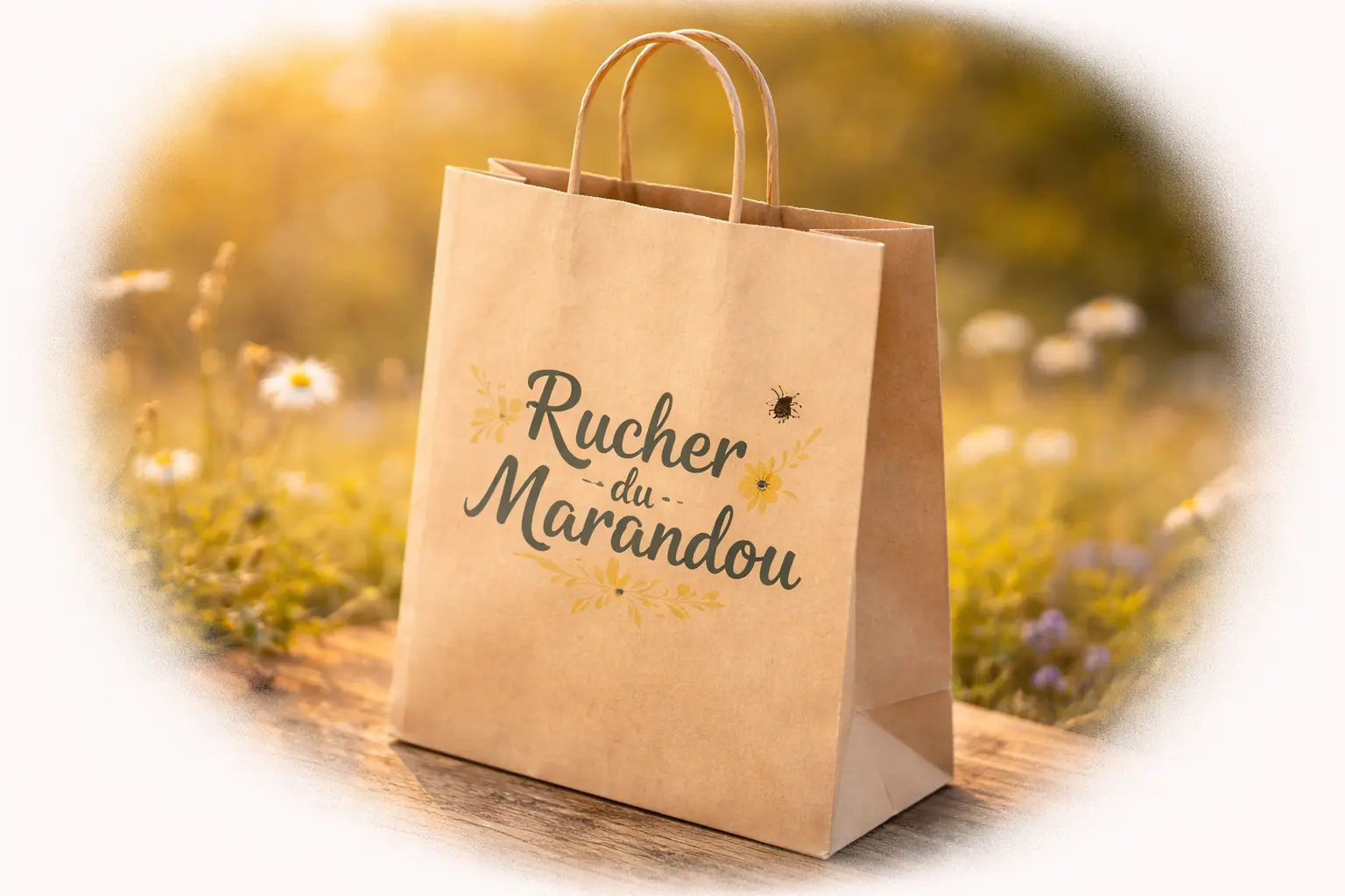 Sac en papier kraft Rucher du Marandou pour la livraison de miel artisanal
