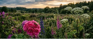 abeilles butinant différentes fleurs dans un jardin naturel riche en plantes mellifères
