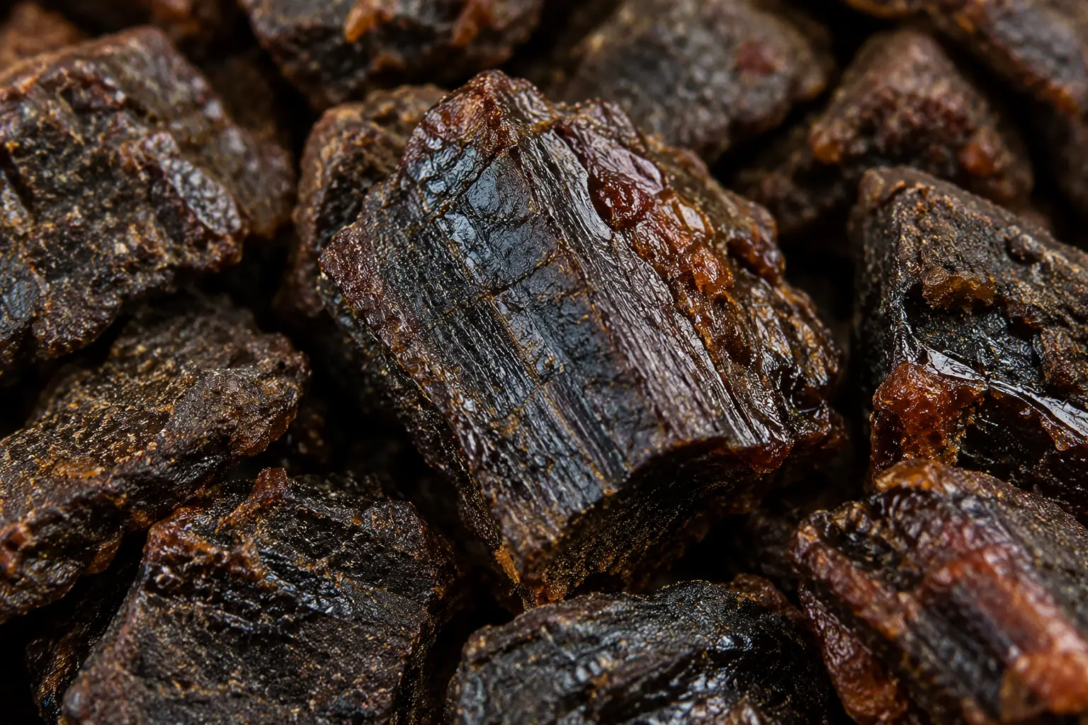 Propolis noire en macro Macro de propolis noire montrant sa texture dense et sombre