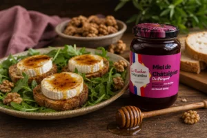 Salade de chèvre chaud avec noix et miel de châtaignier du Rucher du Marandou