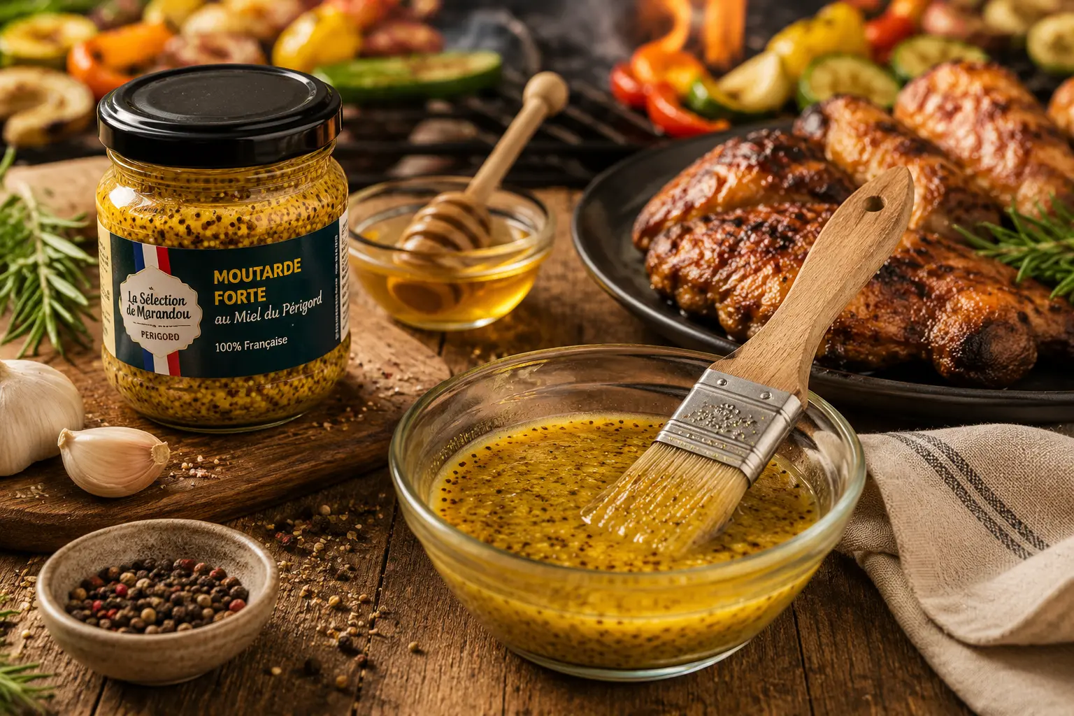 Marinade à la moutarde forte Marinade miel moutarde pour barbecue avec poulet grillé