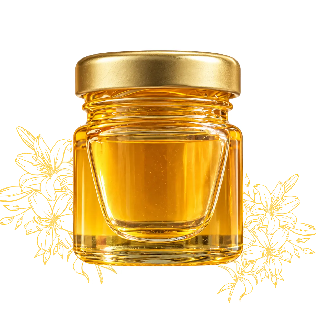 Petit pot de miel de 40 g du Périgord avec couvercle doré, proposé pour les cadeaux personnalisés