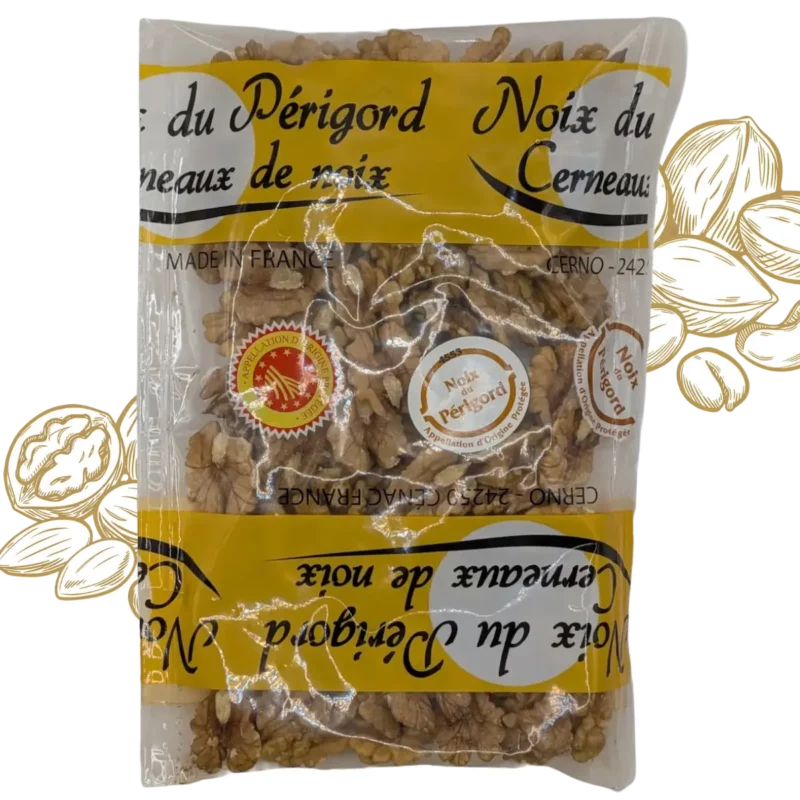 Sachet de cerneaux de noix du Périgord AOP Extra Moitié, avec demi-cerneaux visibles