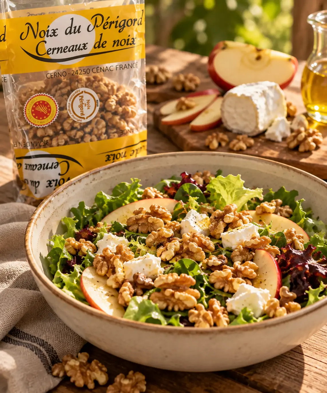 Salade aux cerneaux de noix du Périgord AOP Salade gourmande aux cerneaux de noix du Périgord AOP, poire et fromage de chèvre